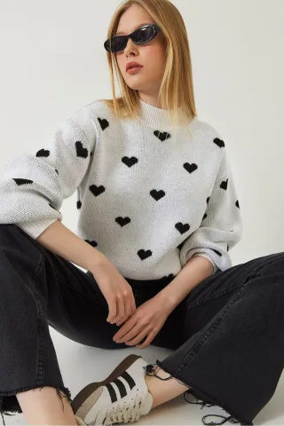 Herz-Muster Rundhalsausschnitt Relaxed Fit Pullover