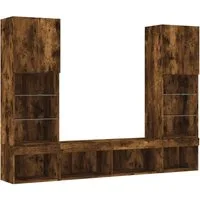 vidaXL TV-Wand 5-tlg. Wohnwand mit LED-Beleuchtung Räuchereiche Holzwerkstoff, (1-St)