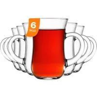 Pasabahce Gläser-Set Keyif Teegläser Set, 6-tlg., Glas, 6er Set mit Henkel, klassisch geformt, 145 ml, spülmaschinenfest