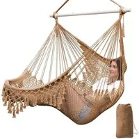 LuxusKollektion Hängesessel Hängesessel Baumwollseil Metallspreizstange Tassel 240x80cm Braun
