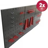 Kreher Lochwand Set: 2 x Werkzeuglochwand aus Metall mit 14tlg. Hakenset, 120 x 60 cm