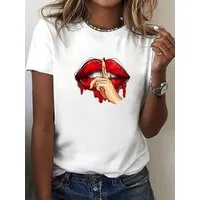 RMK T-Shirt Damen Shirt Top Sommer Basic Mund dicke Lippe Lips Psst