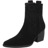 Ital-Design Damen Westernstiefel Echtleder mit Blockabsatz Westernstiefelette (92002360) Blockabsatz Stiefeletten in Schwarz