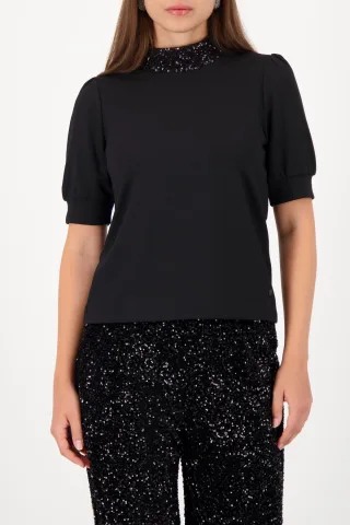 monari - Sweatshirt mit Paillettenkragen schwarz - Gr. - 40