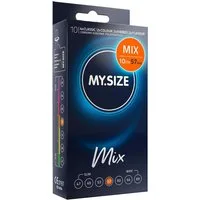 MY.SIZE Kondome Mix, gemischte Kondome in individueller Passform, blaue, rote mit Erdbeeraroma, gerippt, classic