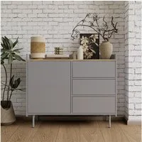 Vicco Kommode Velina, Grau/Eiche, 100 x 82 cm mit 3 Schubladen und 1 Tür (1 St)