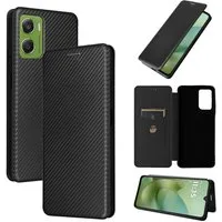 Wigento Smartphone-Hülle für Motorola Moto G06 4G / G06 Power 4G Carbon Textur Flip Kunstleder, Carbon Faser Flip Schutzhülle mit Kartenfach und Ständer