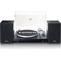 Lenco LS-500BK Plattenspieler (Riemenantrieb, Bluetooth, 60W RMS externe Holzlautsprecher, 33/45 U/min und Bluetooth Streaming)