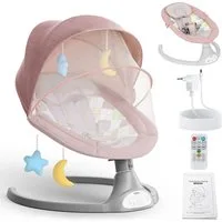 Insma Babywippe elektrisch Babyschaukel 5 Gang Schaukelstuhl Baby, 5-Punkt Sicherheitsgurt, 0-6 Monat max. 9kg