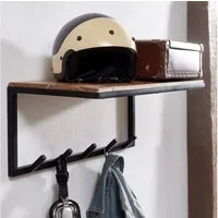 FINEBUY Garderobenpaneel FB67523 Wandgarderobe Holz Metall 70 cm Garderobe mit Ablage Flur (Akazie Massivholz / Metall 70 x 27 x 30 cm), Hakenleiste Ablage, Garderobe Flurgarderobe Wand