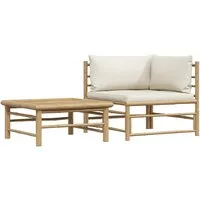 vidaXL Sofaelement 2-tlg. Garten-Lounge-Set mit Kissen Cremeweiß Bambus (1 St)