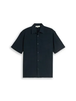 Denim Tom Tailor - Relaxed Fit Kurzarmhemd mit Streifen black blue horizontal stripe - Gr. - M