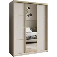Masseno Schwebetürenschrank VARO 150 cm Kleiderschrank mit Spiegel 3 Türen Kaschmir