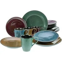 CreaTable Kombiservice Geschirr-Set Marrakesch (16-tlg), 4 Personen, Steinzeug, Service, mit Vintage Aussenrand, 16 Teile, für 4 Personen