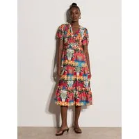 Apricot Midikleid Tropenprint-Kleid in Stufenoptik