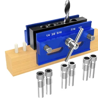 Metric/Imperial Scale Self-Centering Doweling Jig Kit Drill Jig For Straight Holes Biscuit Joiner Set With 6 Drill Guide