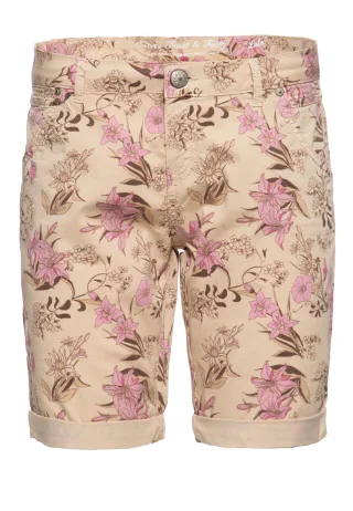Amor, Truth & Trust Damen ATT JEANS Feminine Jeansshorts mit floralem All-Over Print Lola beige