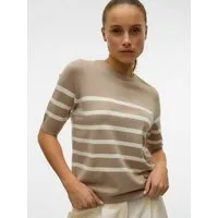 Vero Moda Kurzarmpullover VMSABA PLAIN, Feinstrickpullover (Damenpullover, Rundhalsausschnitt, Kurzarm, Sommerpulli) im Regular Fit aus pflegeleichtem Materialmix mit Viskose