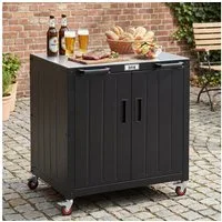 Feasto Servierwagen Grilltisch Wetterfest mit Edelstahl-Arbeitsplatte 90 x 65 x 83 cm, Multifunktionale Mobile Outdoor-Küche mit Stauraum
