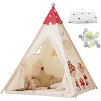 SEHAUSEU Spielzelt Tipi-Zelt Kinderzelt Spielhaus mit Bodenmatte und Lichterkette