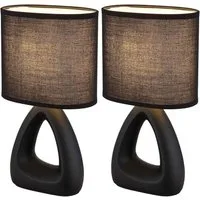 GLOBO LIGHTING Tischleuchte, Leuchtmittel nicht inklusive, Tischleuchte Keramik Textil schwarz Nachttischleuchte Wohnzimmer 2x