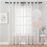 BTTO V&G Gardine Voile Gardinen (2 St), Ösen, halbtransparent, Vorhang Stickerei