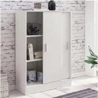 FINEBUY Sideboard FB51842 60cm Weiß mit 2 Schiebetüren Aktenschrank Kommode (Aktenschrank Holz 60 x 107,5 x 28,5 cm Weiß Modern), Mehrzweckschrank Flur, Kleiner Kommodenschrank