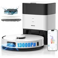 AIRROBO Nass-Trocken-Saugroboter akku staubsauger,Staubsauger Roboter mit Wischfunktion, 55 W, Laser-Kartierung, Laser-Hinderniserkennung, automatische Entleerung des Staubbehalters alle 60 Tage,13000PA, Antitangle-Gummibürste, ideal für Tierhaare, 2