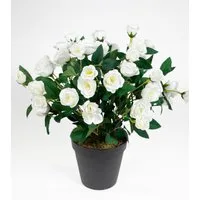 Kunstblume Rosenbusch 30cm im Topf ZF Rosenstrauch Kunstpflanze künstliche Blumen Rosen, Seidenblumen Roß, Höhe 30 cm, Weiß