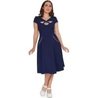 Voodoo Vixen A-Linien-Kleid Connie 1950's Contrast Piping Navy Vintage Rockabilly Retro