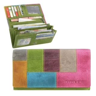Geldbörse Damen viele Fächer Leder bunt 18x9cm | Greenburry Candy Shop Portemonnaie mit 3 Scheinfächern und 9 Kartenfächern für Frauen im Alltag.