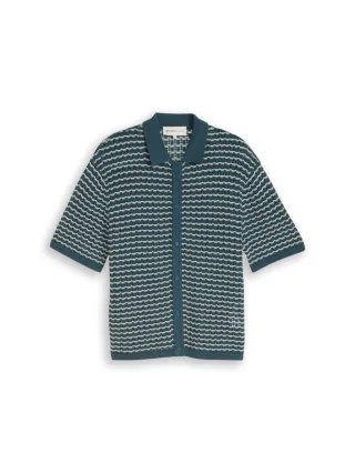 TOM TAILOR Denim - Strick-Poloshirt mit Lochmuster grün - Gr. - L