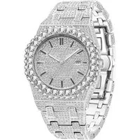 S&T Design Quarzuhr Iced Out Uhr Armbanduhr Herrenuhr Achteckig Diamant, (inkl. Armbandkürzer), Lederuhrenbox), Achteckig, Edelstahl, Diamantzirkonia, Wasserdicht 3Bar