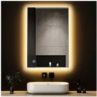 WDWRITTI Badspiegel Badezimmerspiegel mit Beleuchtung Wandspiegel Led Touch Wandschalter (Spiegel Bad, 3Lichtfarben, Helligkeit dimmbar, Memory), 3000K/4000K/6500K, IP44