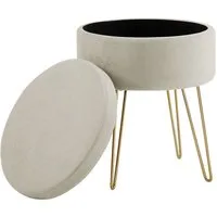 Zedelmaier Stauraumhocker Runder Hocker Samt Metallbeine Sitzhocker Ottoman Fußhocker (ZD37545, mit Stauraum (Wendedeckel)