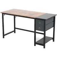 KOMFOTTEU Computertisch, mit Kopfhörerhaken, Regal & 2 Schubladen