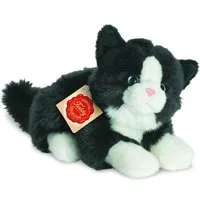 Teddy Hermann® Kuscheltier Katze liegend schwarz/weiß, 20 cm, zum Teil aus recyceltem Material