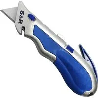 S&R Teppichmesser Schnellwechssel - Profi - Cuttermesser 165mm, (5-tlg., + 4 Ersatzklingen), SK5 Klinge 3-stufig, Klingenwechsel per Knopfdruck
