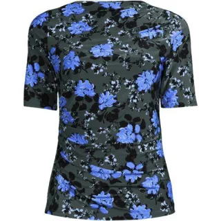Silk Knit Gerafftes Shirt mit ellbogenlangen Ärmeln, Damen,  Grün, Polyester-Mischung, by Lands' End