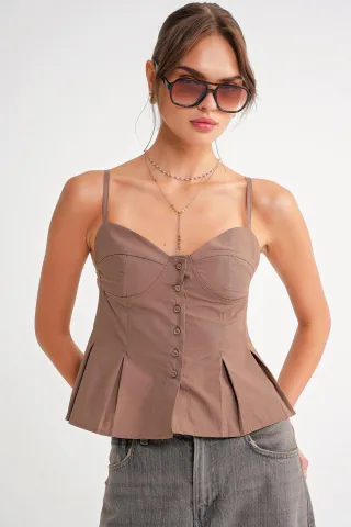 Herzchenhals Knopf-Front Peplum Cami Top