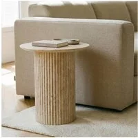 IDIMEX Beistelltisch TEBUR, Beistelltisch rund 45cm in Travertinoptik mit geriffeltem Design Beige