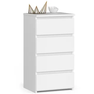 Akord Kommode, Weiß, Holzwerkstoff, Nachbildung, Holz Optik, 4 Schubladen, Rechteckig,Rechteckig, 40x74x35 cm, Wohnzimmer, Kommoden & Sideboards, Kommoden