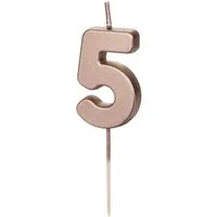 partydeco Geburtstagskerze, Geburtstagskerze Zahl 5 Zahlenkerze 4,5cm Rosegold