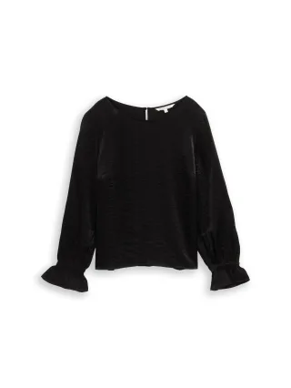 Denim Tom Tailor - Loose Fit Bluse in Satin-Optik deep black - Gr. - S