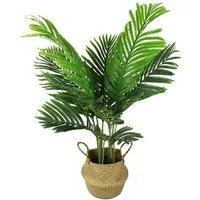 Kunstpalme künstliche Palme 90 cm mit Seegraskorb künstliche Pflanze Palme, Arnusa, Höhe 90 cm, wie echt mit stilvollen Übertopf