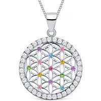 Goldene Hufeisen Kette mit Anhänger Lebensblume Anhänger Halskette 925 Silber Blume des Lebens (2-tlg, inkl. Etui), Rhodiniert