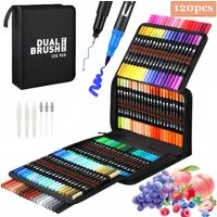 Kityhome Malstift 120 Farben Dual Tip Marker Stifte Filzstifte fein breit Ersatzspitzen, (Set, 120-tlg., 3 Ersatzpinselspitzen/3 Ersatzfeinspitzen), Filzstift,Malstift,Wasserbasierte Tinte,Ideales Kindertagsgeschenk