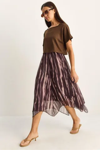 Abstraktes Print Boot-Ausschnitt Midi-Kleid