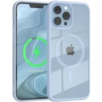 EAZY CASE Handyhülle Transparente Hülle mit MagSafe iPhone 13 Pro Max 6,7 Zoll, Softcase, Schutzhülle mit Displayschutz, stoßfest, kratzfest, Hellblau