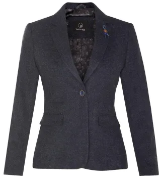 Damen-Blazer aus Tweed im 1920er-Jahre-Stil mit Fischgrätenmuster in Marineblau